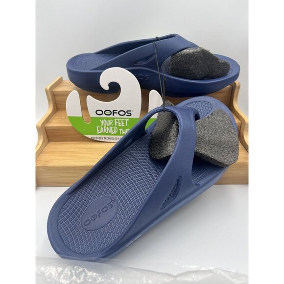 Oofos Original Flip Flops Women 8/Men 6 Navy Blue Comfort Recovery Sandals NEW - Picture 6 of 13